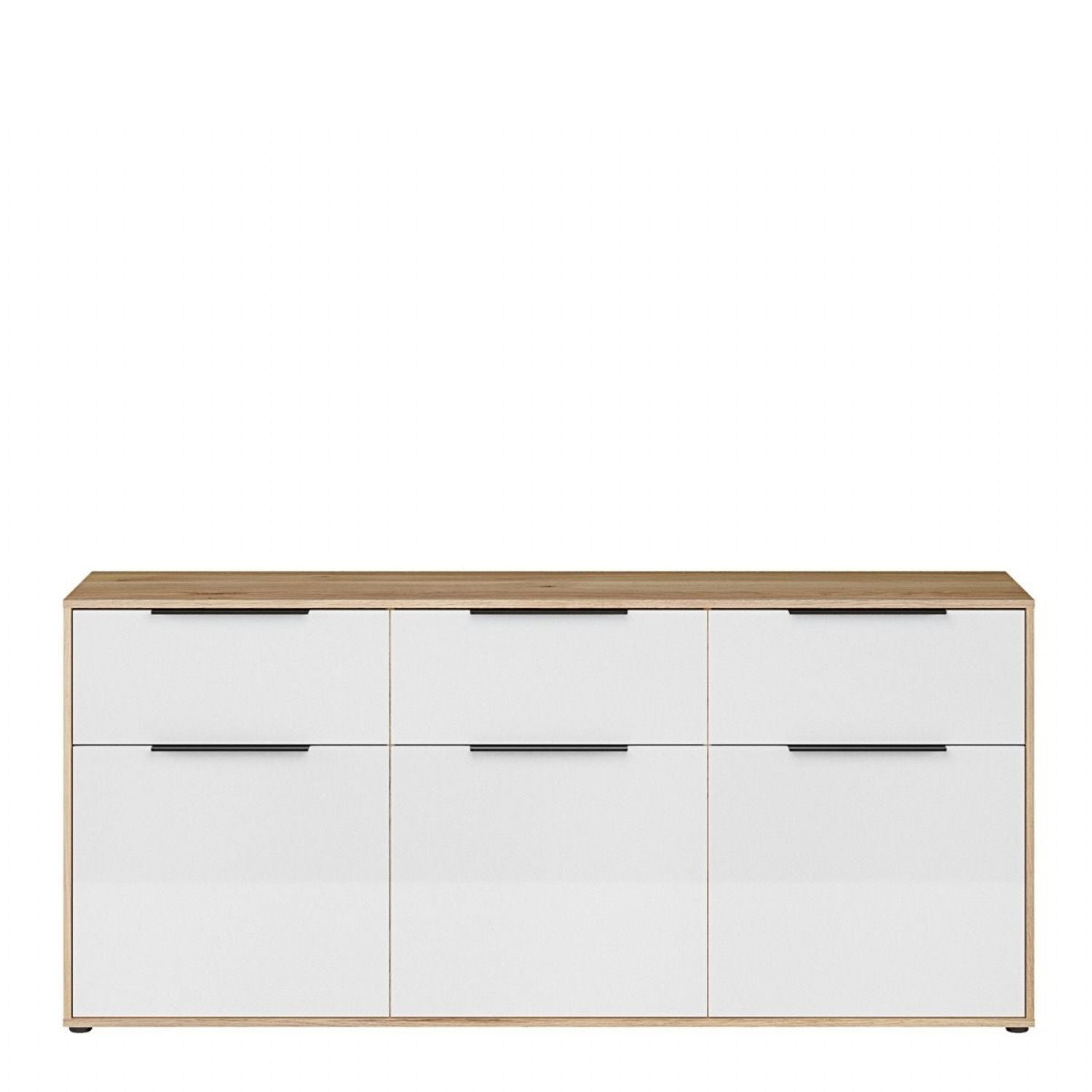 Orkney 3 Drawer Sideboard with 3 Doors in Mauvella Oak and White Gloss