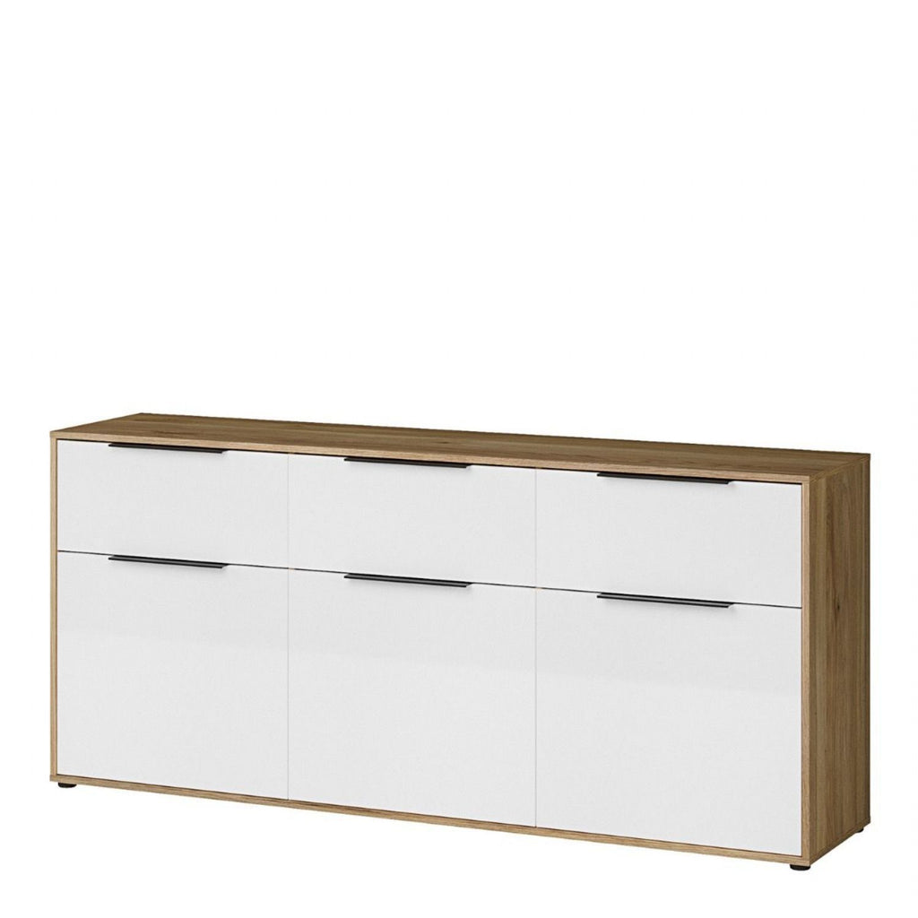 Orkney 3 Drawer Sideboard with 3 Doors in Mauvella Oak and White Gloss