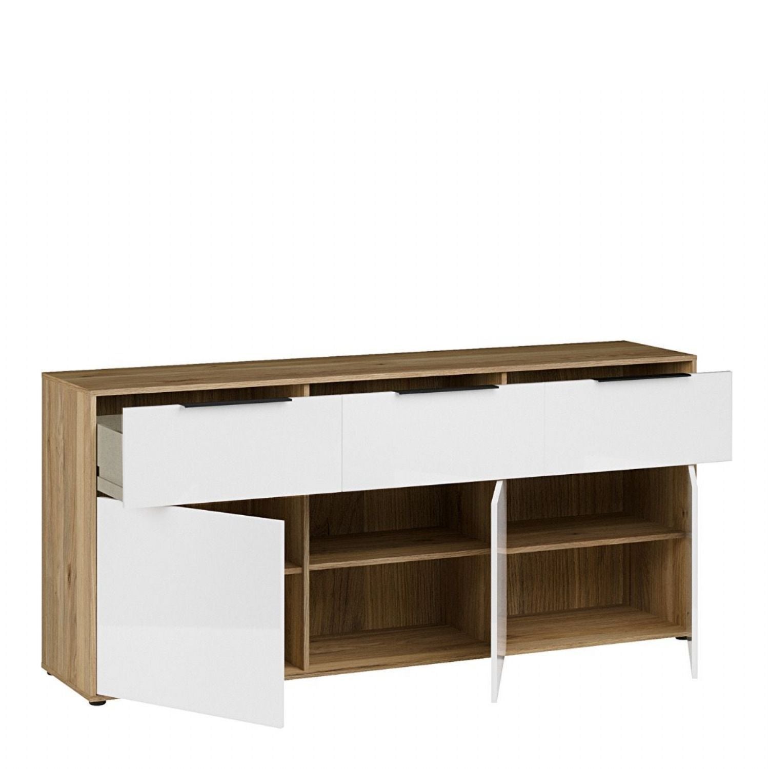 Orkney 3 Drawer Sideboard with 3 Doors in Mauvella Oak and White Gloss
