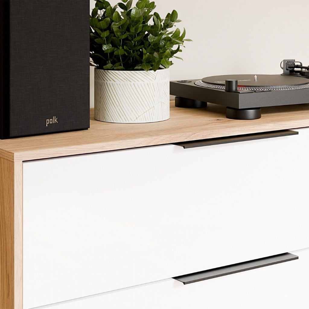 Orkney 3 Drawer Sideboard with 3 Doors in Mauvella Oak and White Gloss