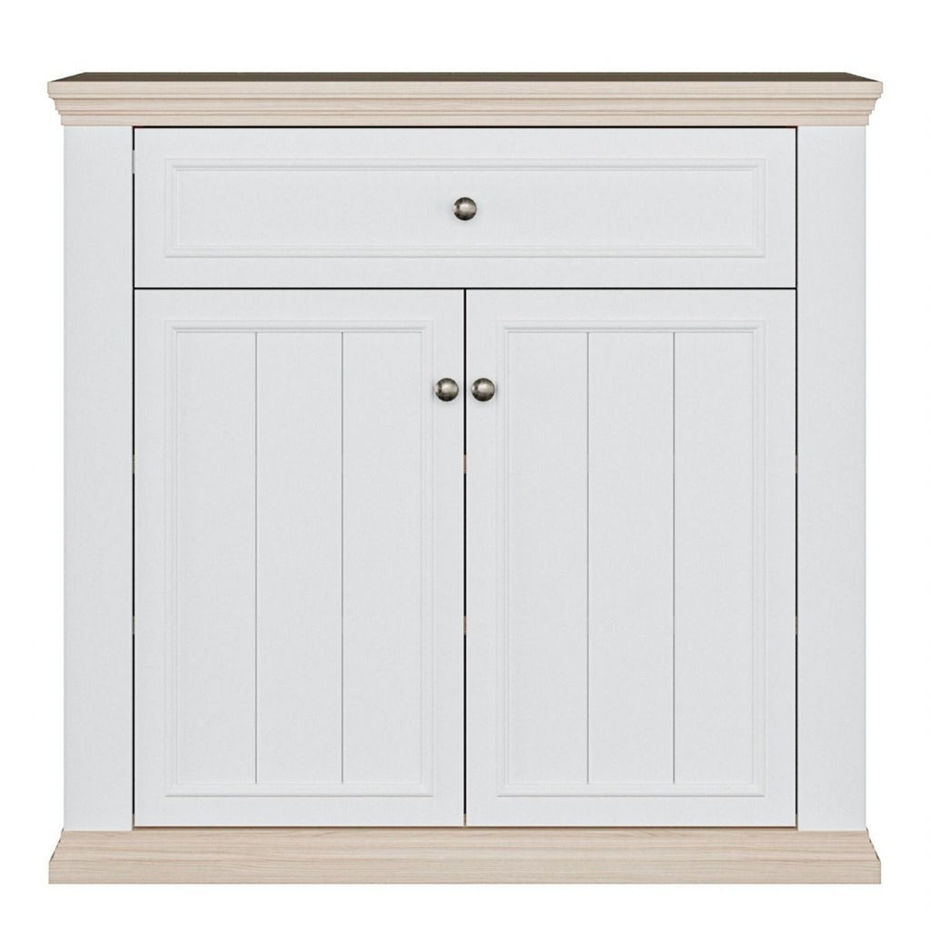 Pontypool 2 Door 1 Drawer Small Sideboard in White and Riva Oak