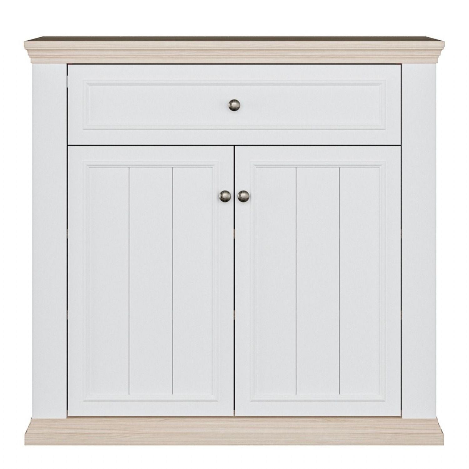 Pontypool 2 Door 1 Drawer Small Sideboard in White and Riva Oak