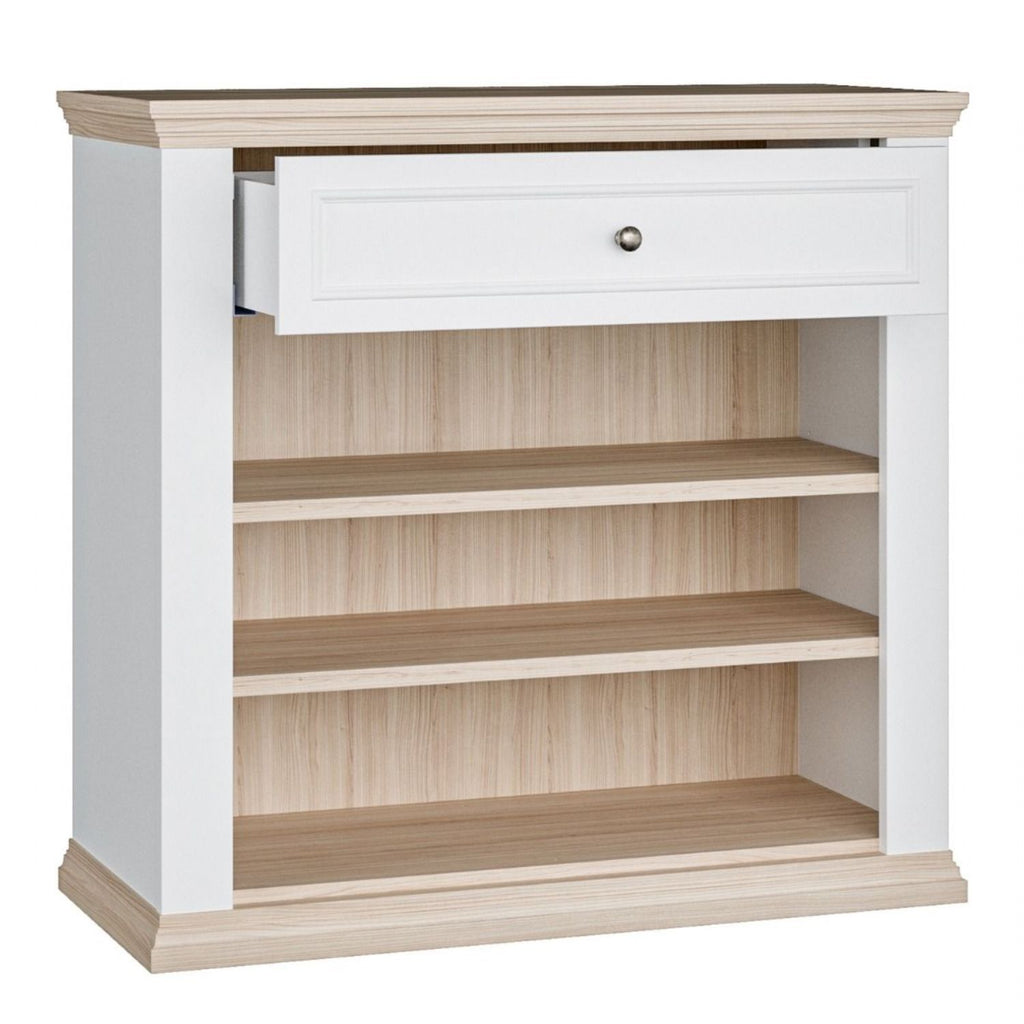 Pontypool 2 Door 1 Drawer Small Sideboard in White and Riva Oak