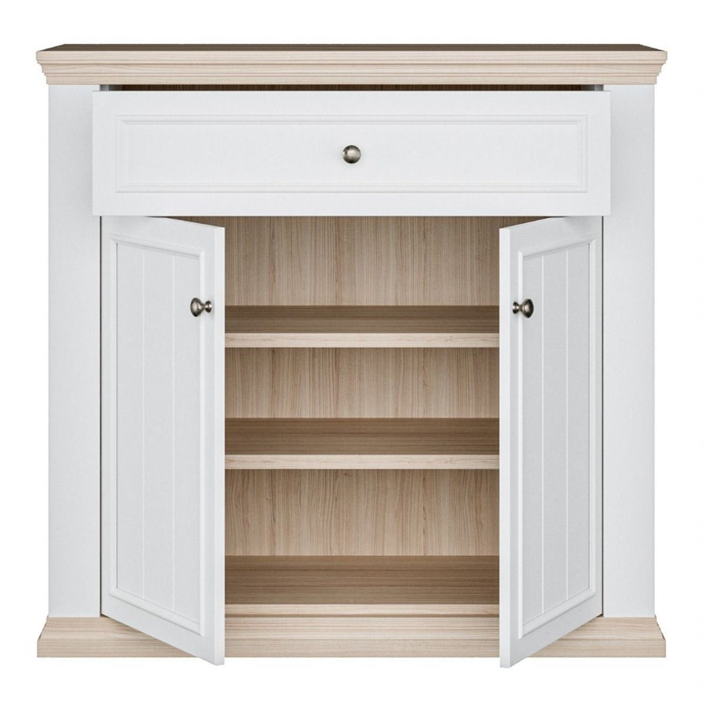 Pontypool 2 Door 1 Drawer Small Sideboard in White and Riva Oak