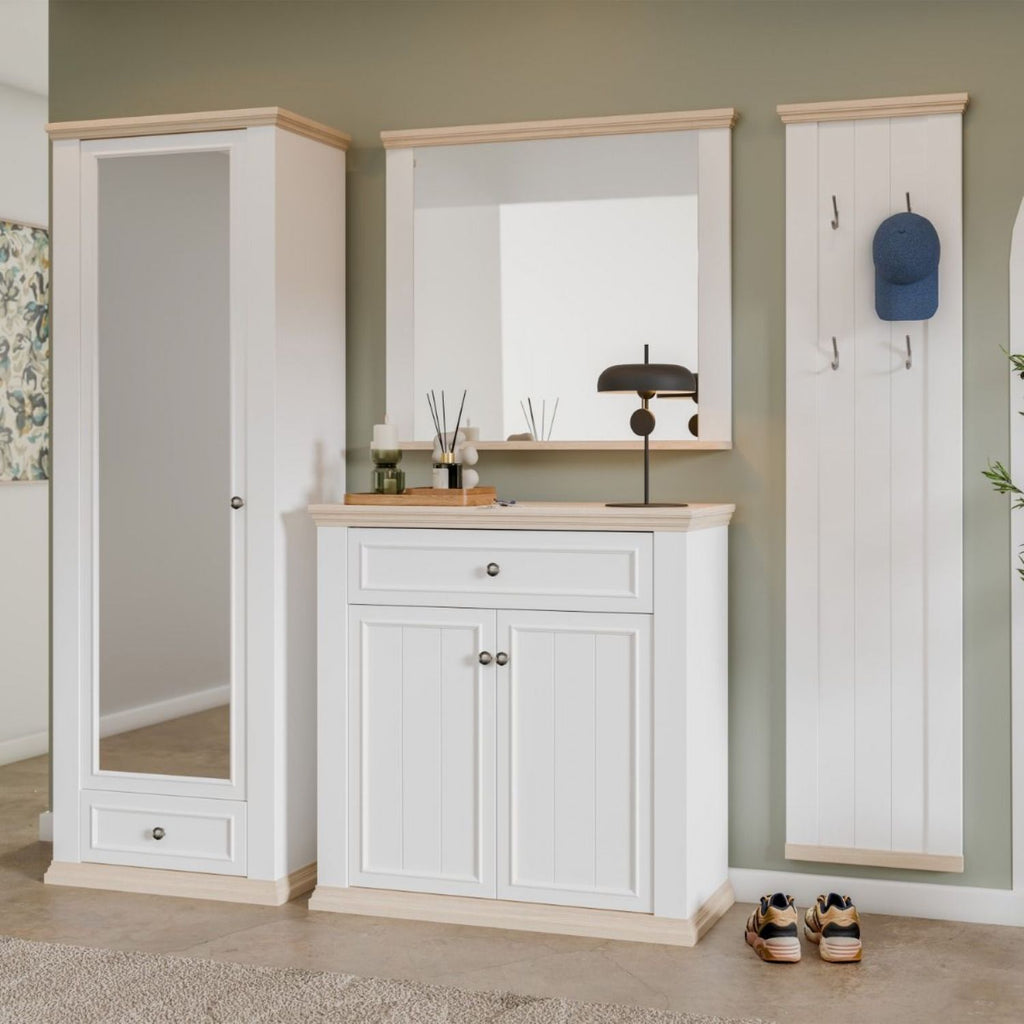 Pontypool 2 Door 1 Drawer Small Sideboard in White and Riva Oak
