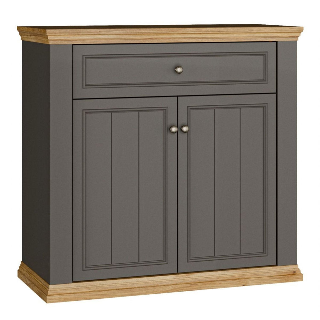 Pontypool 2 Door 1 Drawer Small Sideboard in Wolfram Grey and Mauvella Oak