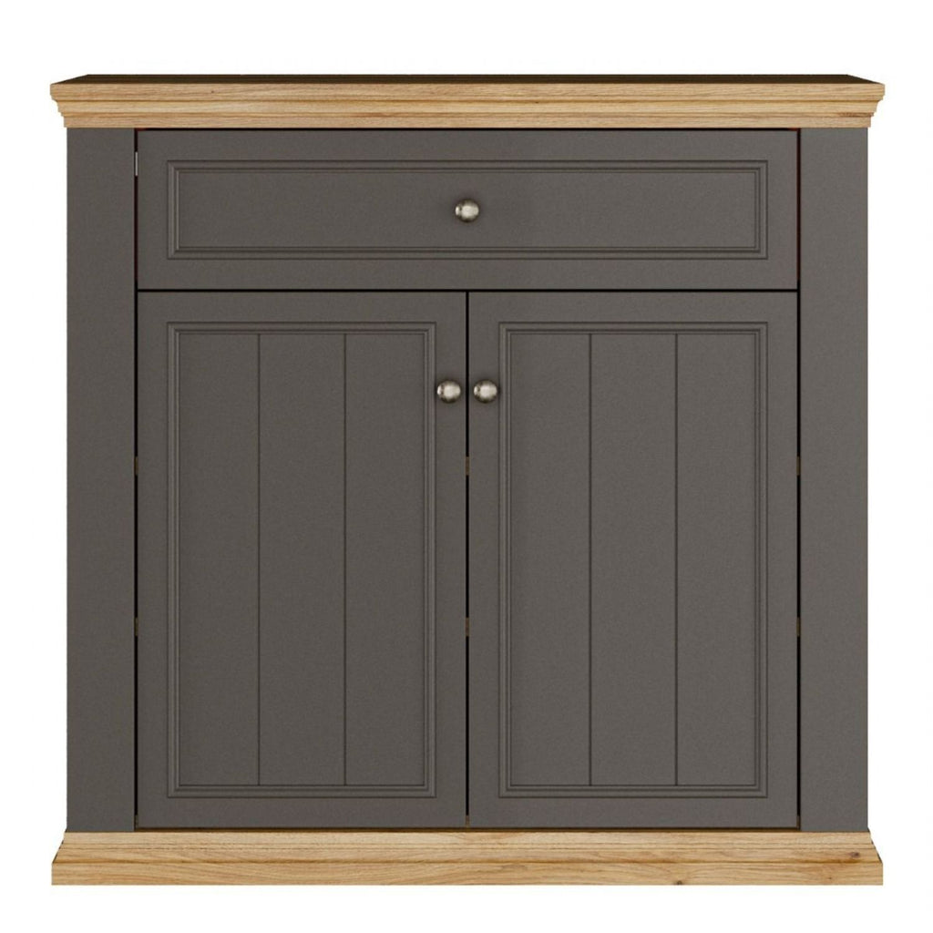 Pontypool 2 Door 1 Drawer Small Sideboard in Wolfram Grey and Mauvella Oak