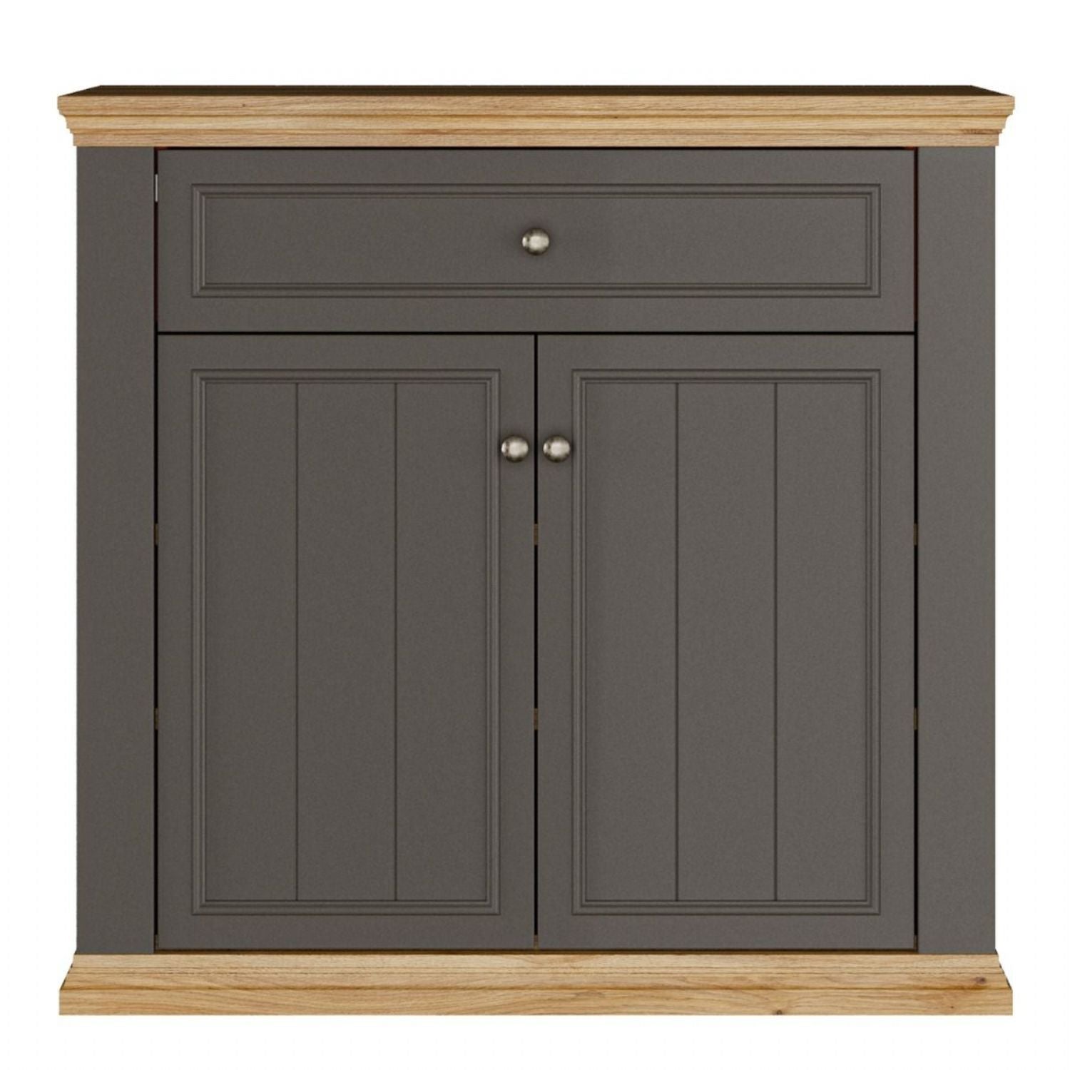 Pontypool 2 Door 1 Drawer Small Sideboard in Wolfram Grey and Mauvella Oak