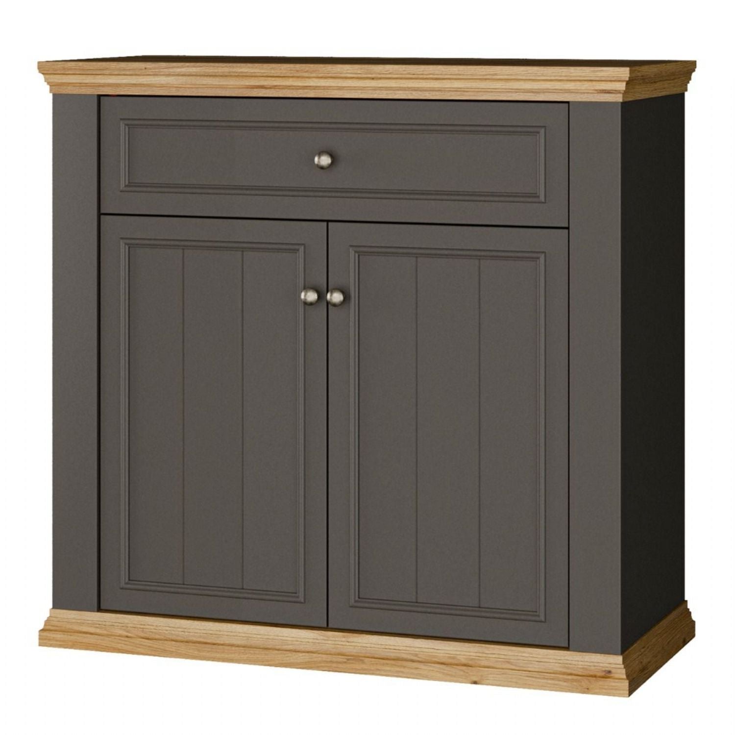 Pontypool 2 Door 1 Drawer Small Sideboard in Wolfram Grey and Mauvella Oak