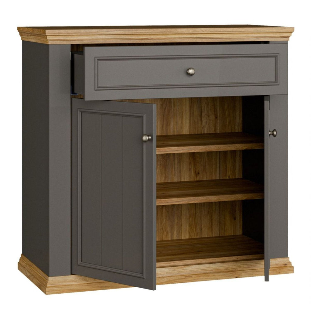 Pontypool 2 Door 1 Drawer Small Sideboard in Wolfram Grey and Mauvella Oak