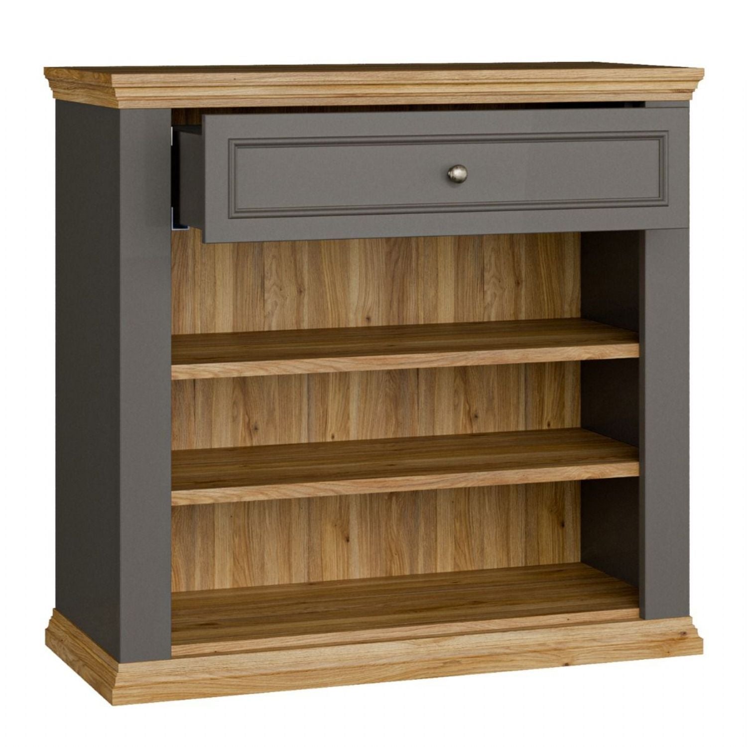 Pontypool 2 Door 1 Drawer Small Sideboard in Wolfram Grey and Mauvella Oak