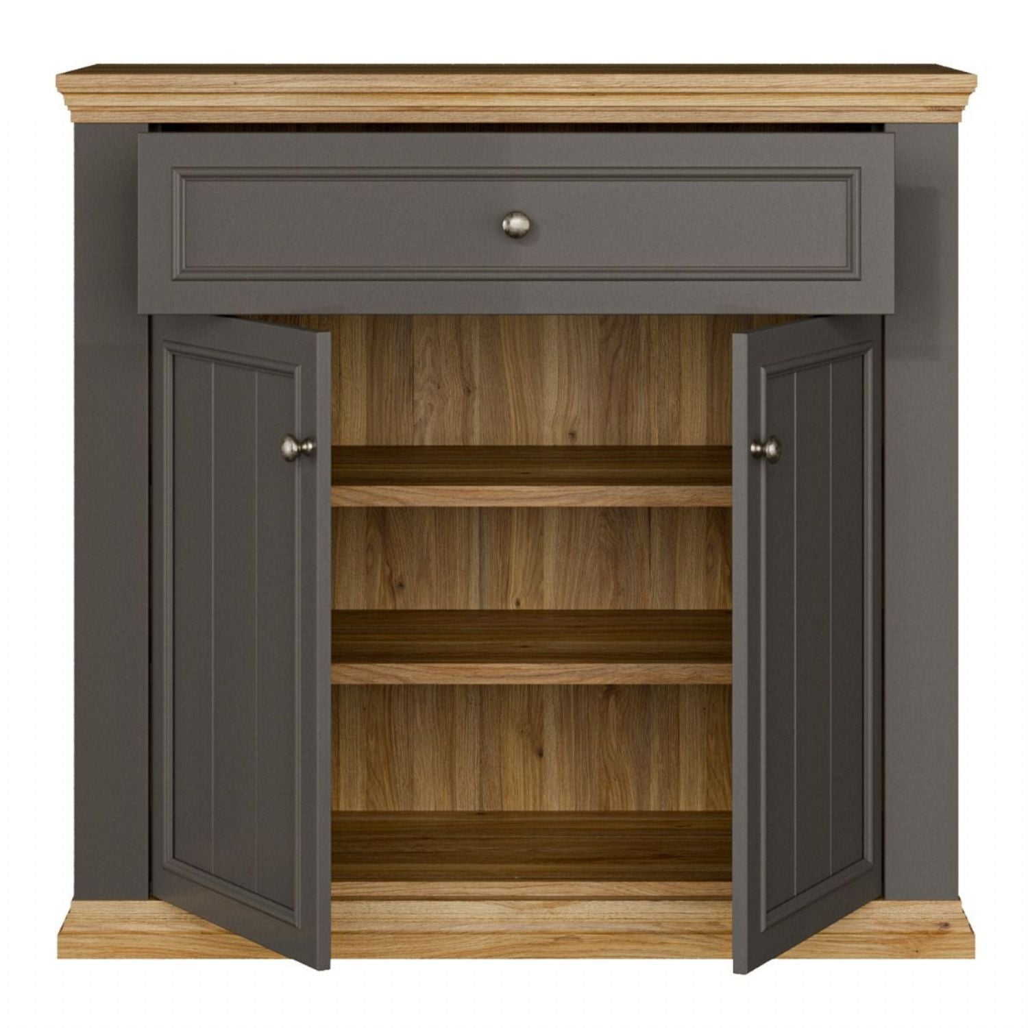 Pontypool 2 Door 1 Drawer Small Sideboard in Wolfram Grey and Mauvella Oak
