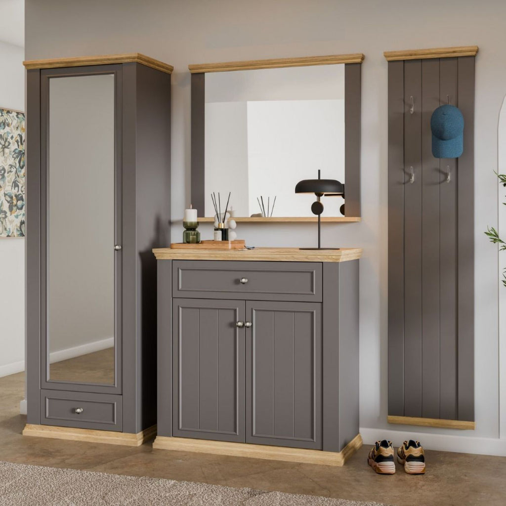 Pontypool 2 Door 1 Drawer Small Sideboard in Wolfram Grey and Mauvella Oak