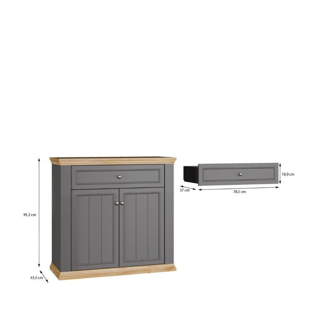 Pontypool 2 Door 1 Drawer Small Sideboard in Wolfram Grey and Mauvella Oak
