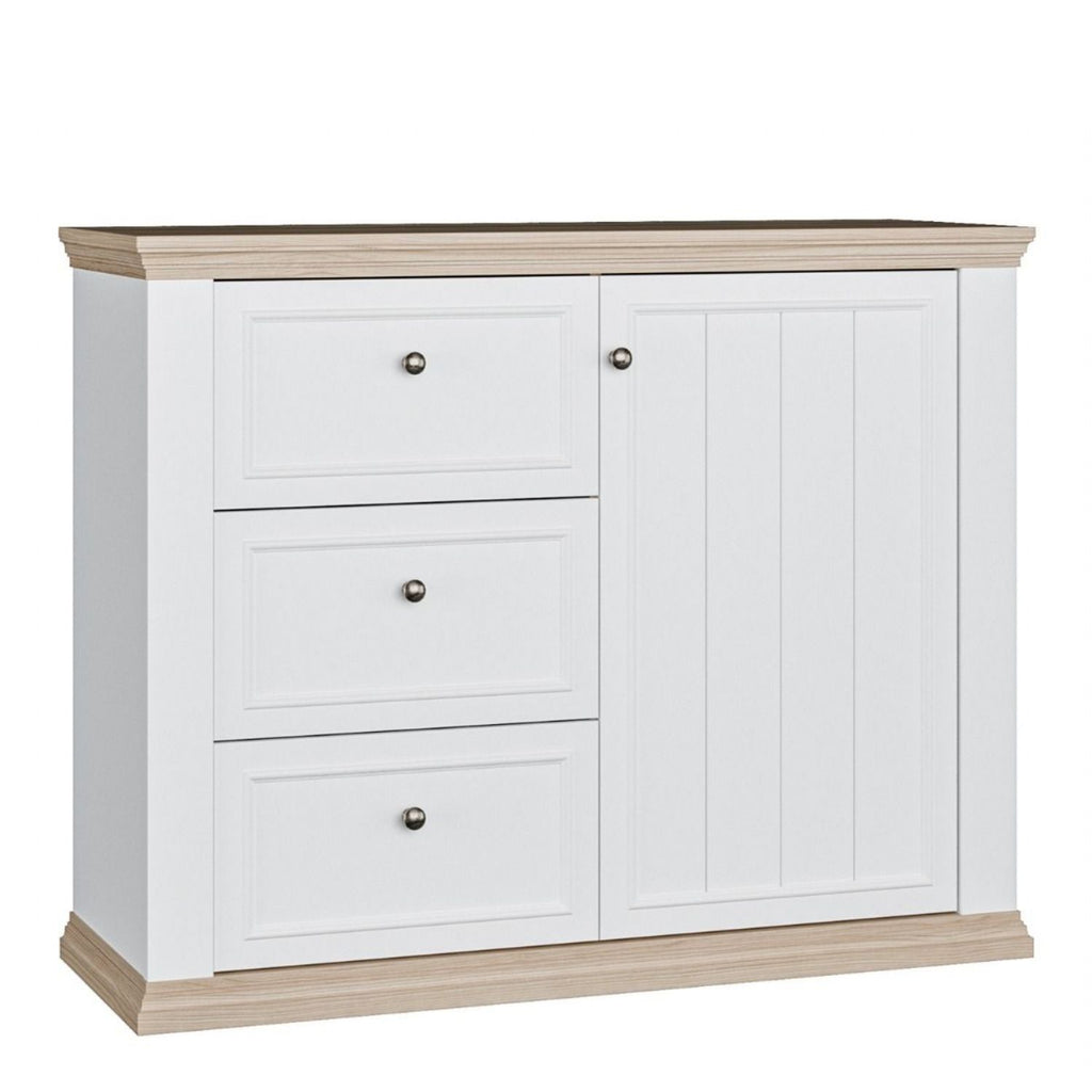 Pontypool 3 Drawer &amp; 1 Door Sideboard in White and Riva Oak