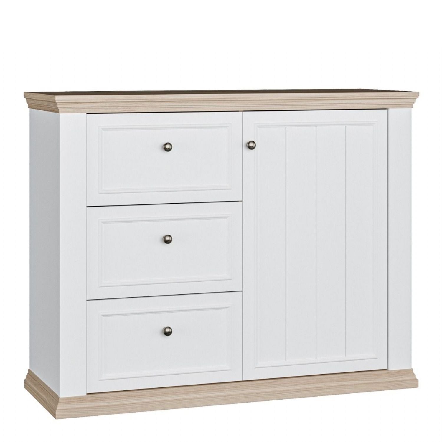 Pontypool 3 Drawer &amp; 1 Door Sideboard in White and Riva Oak
