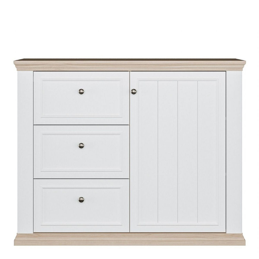 Pontypool 3 Drawer & 1 Door Sideboard in White and Riva Oak