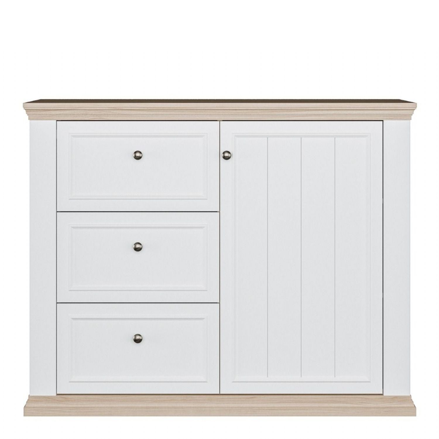 Pontypool 3 Drawer & 1 Door Sideboard in White and Riva Oak