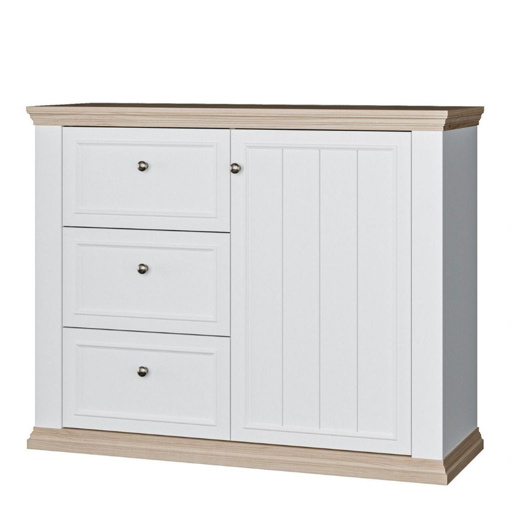 Pontypool 3 Drawer & 1 Door Sideboard in White and Riva Oak