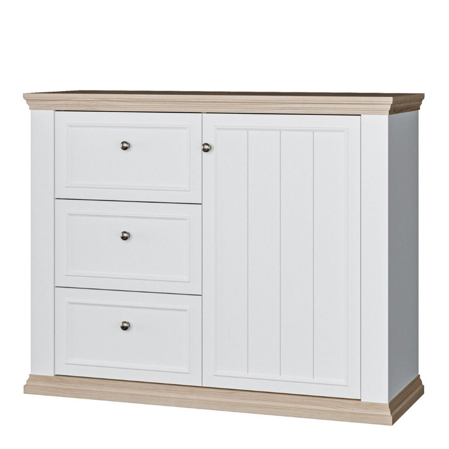 Pontypool 3 Drawer & 1 Door Sideboard in White and Riva Oak