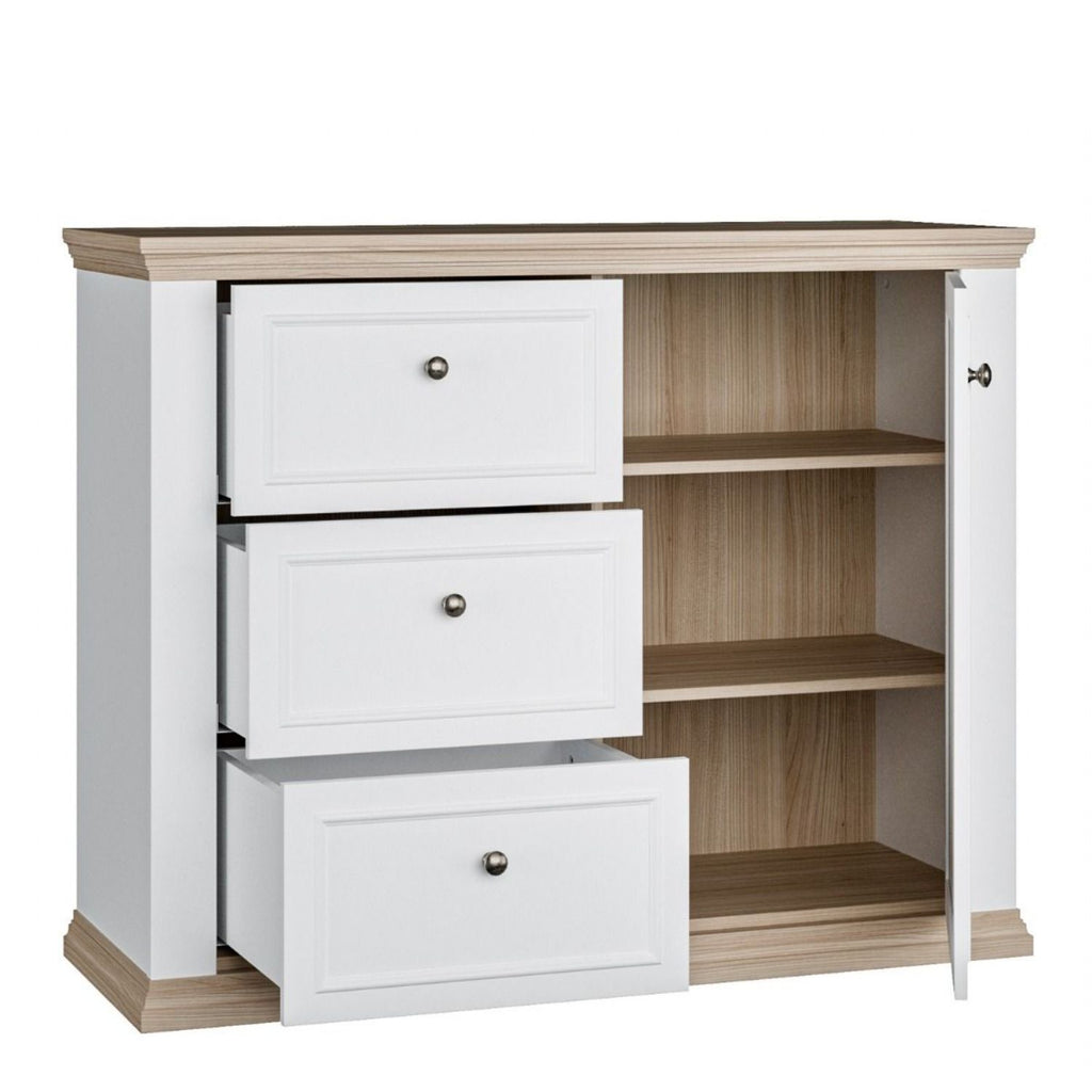 Pontypool 3 Drawer & 1 Door Sideboard in White and Riva Oak