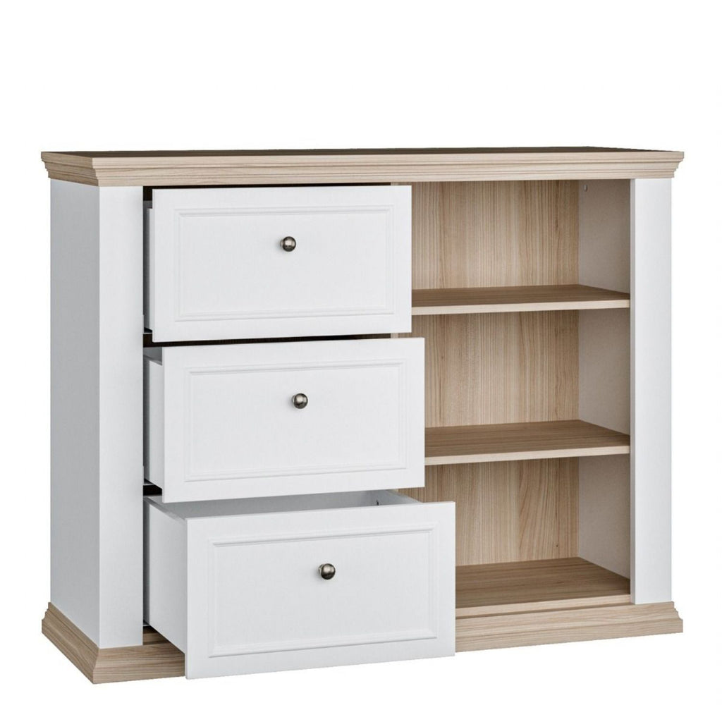 Pontypool 3 Drawer & 1 Door Sideboard in White and Riva Oak