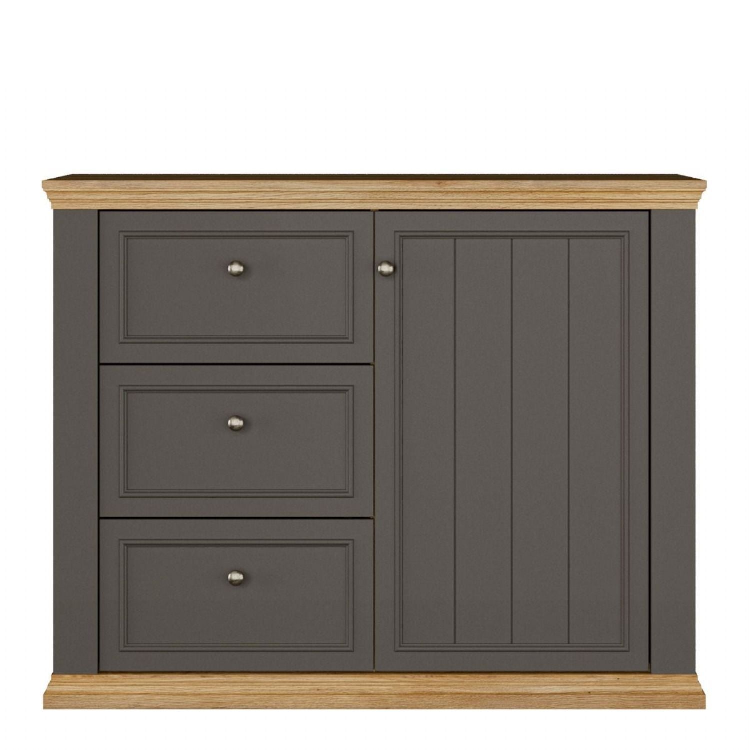 Pontypool 3 Drawer & 1 Door Sideboard in Grey and Mauvella Oak