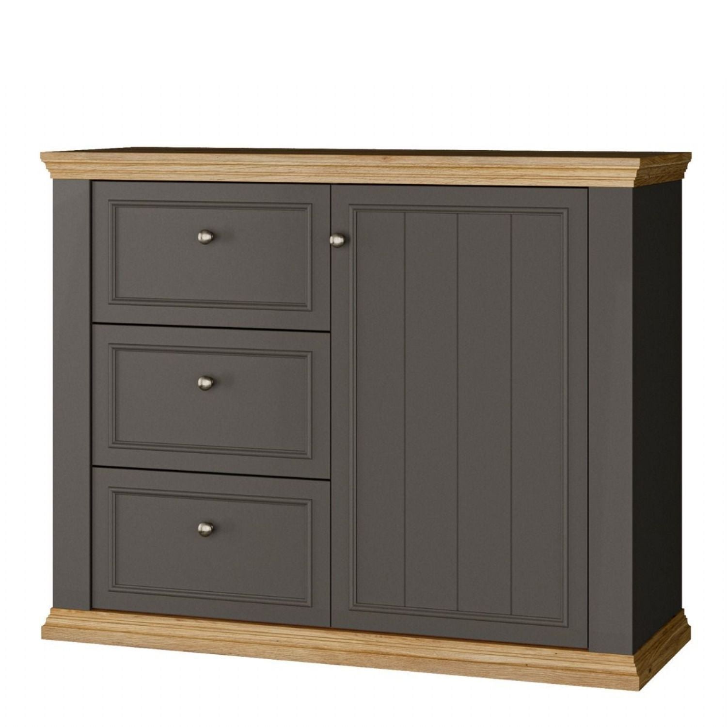 Pontypool 3 Drawer & 1 Door Sideboard in Grey and Mauvella Oak