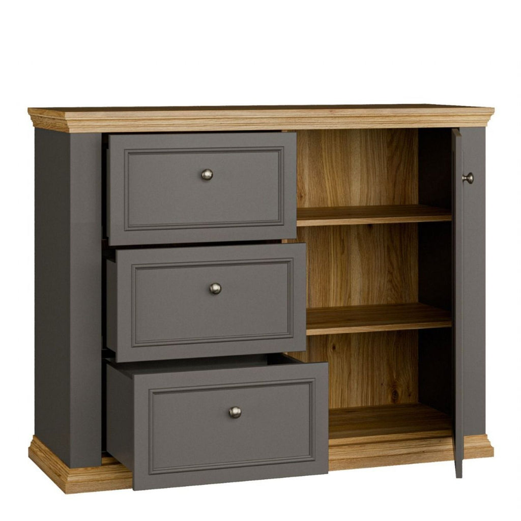 Pontypool 3 Drawer & 1 Door Sideboard in Grey and Mauvella Oak