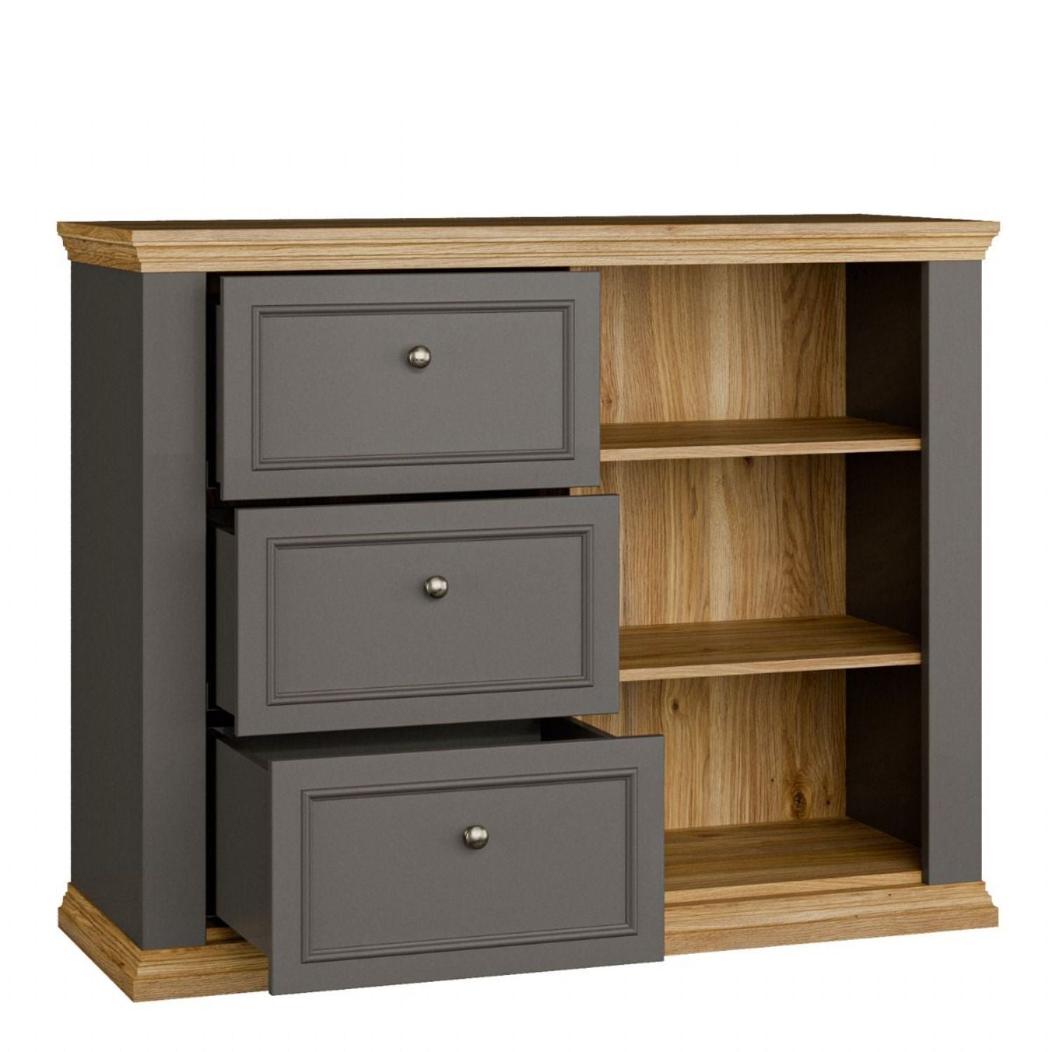 Pontypool 3 Drawer & 1 Door Sideboard in Grey and Mauvella Oak