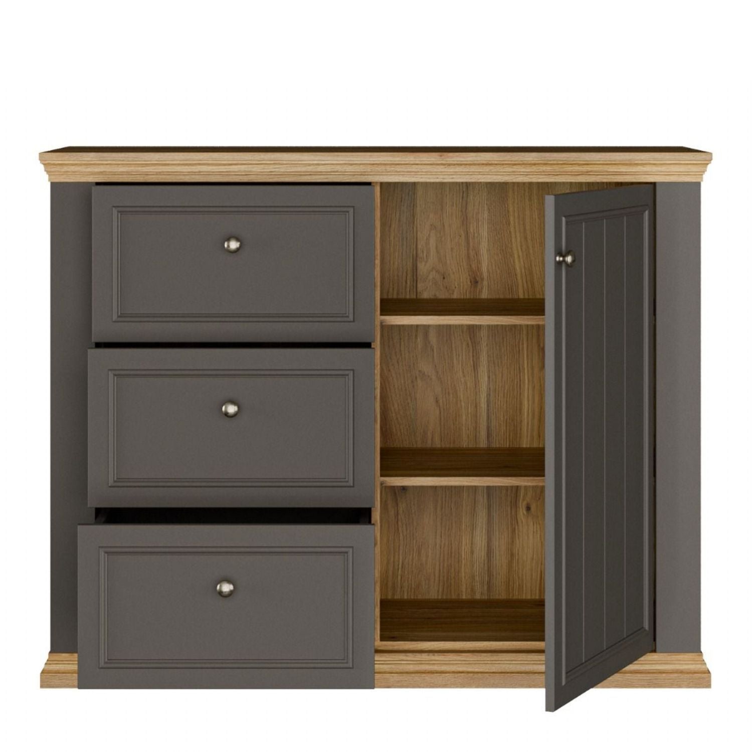 Pontypool 3 Drawer & 1 Door Sideboard in Grey and Mauvella Oak