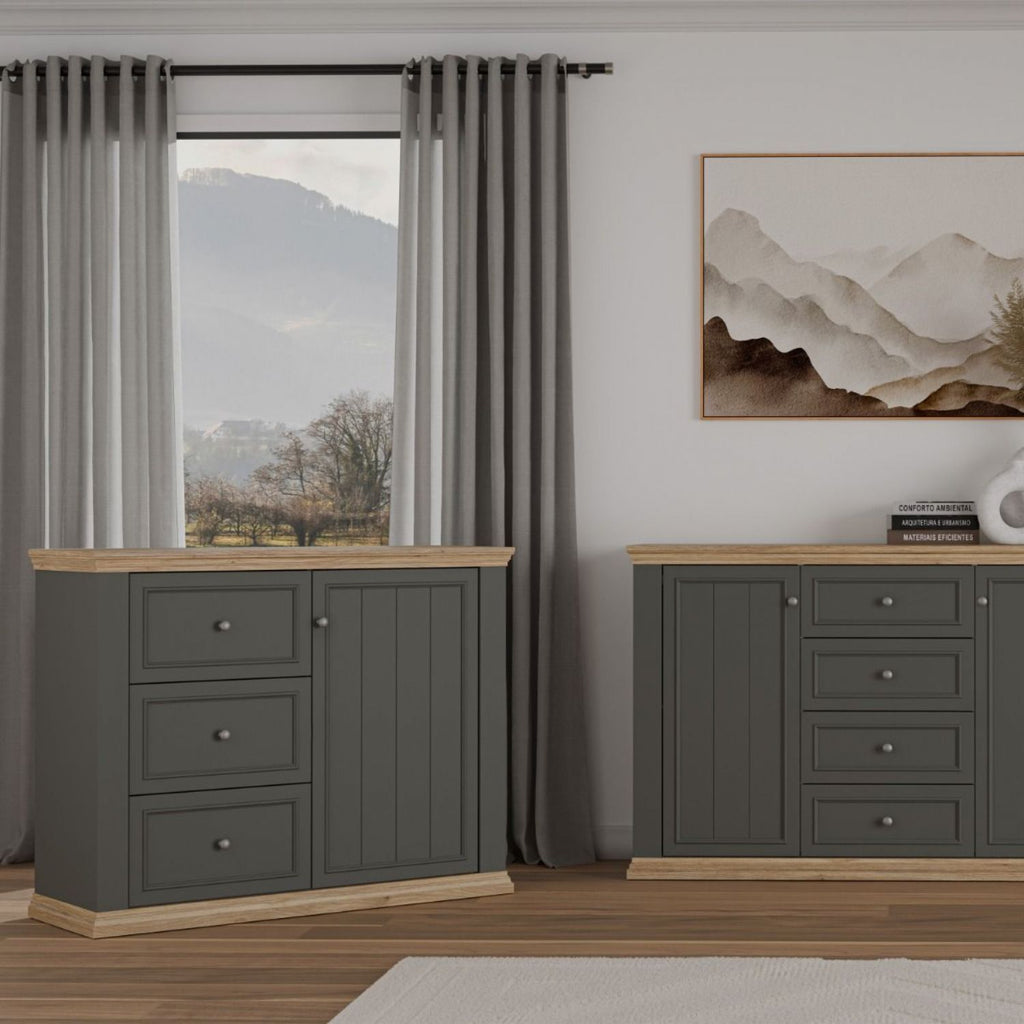 Pontypool 3 Drawer & 1 Door Sideboard in Grey and Mauvella Oak