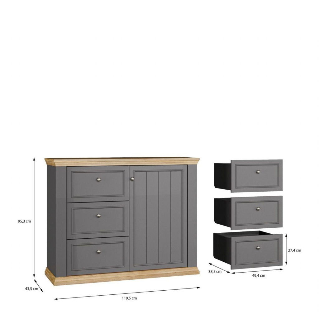 Pontypool 3 Drawer & 1 Door Sideboard in Grey and Mauvella Oak