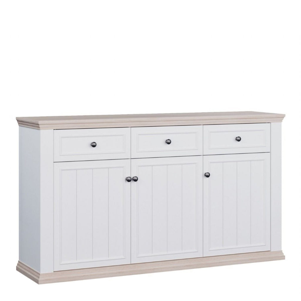 Pontypool 3 Drawer &amp; 3 Door Sideboard in White and Riva Oak