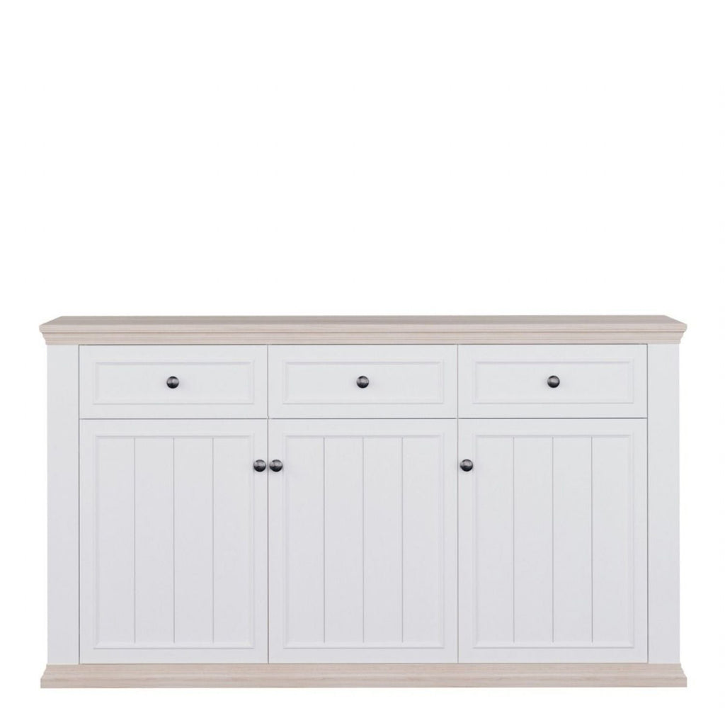 Pontypool 3 Drawer & 3 Door Sideboard in White and Riva Oak