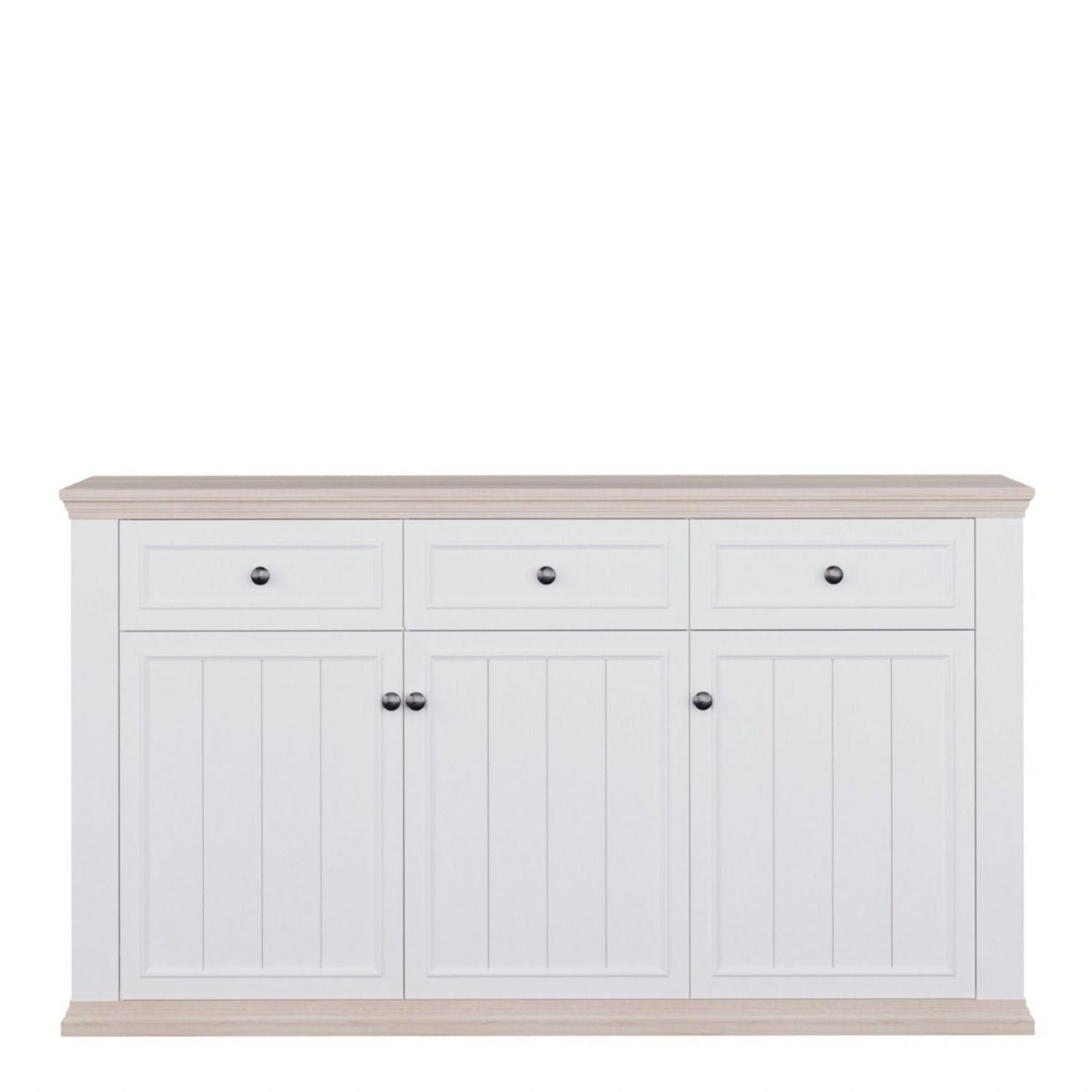 Pontypool 3 Drawer & 3 Door Sideboard in White and Riva Oak