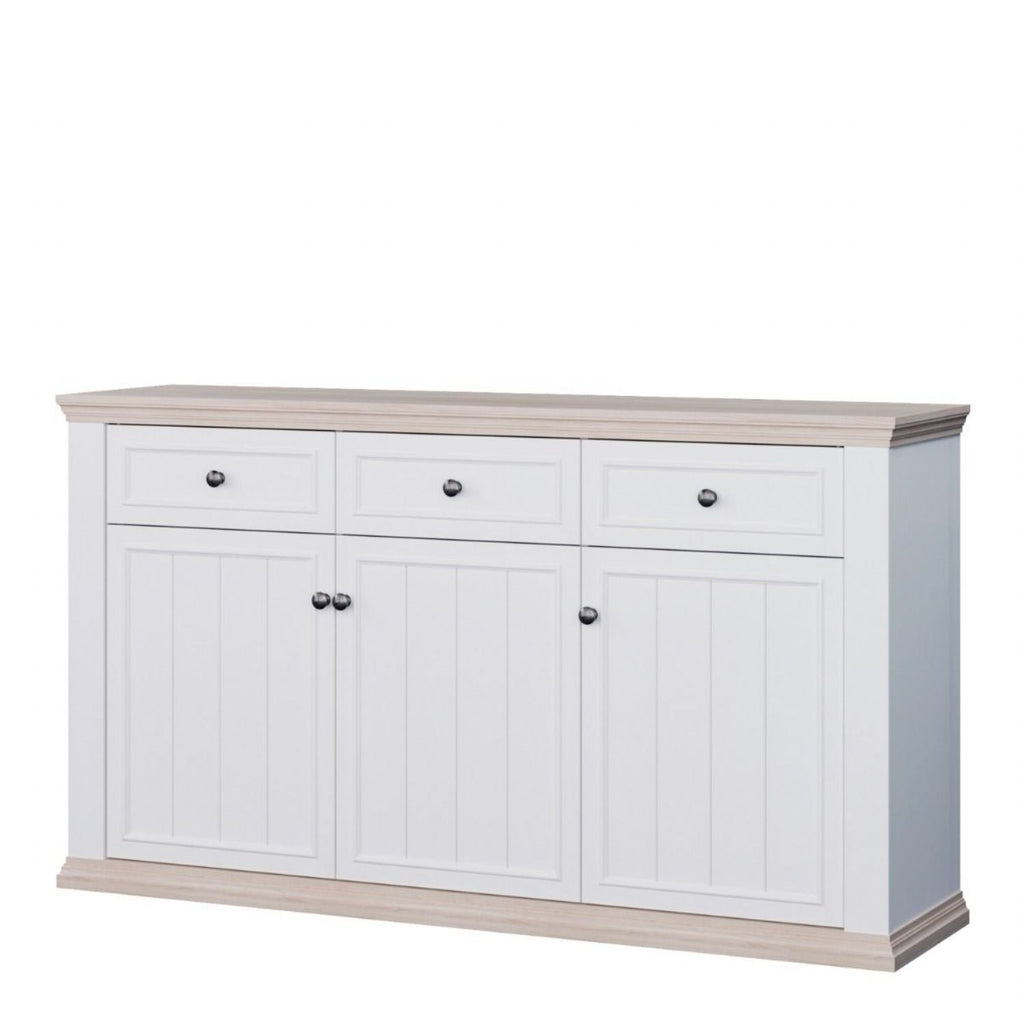 Pontypool 3 Drawer & 3 Door Sideboard in White and Riva Oak