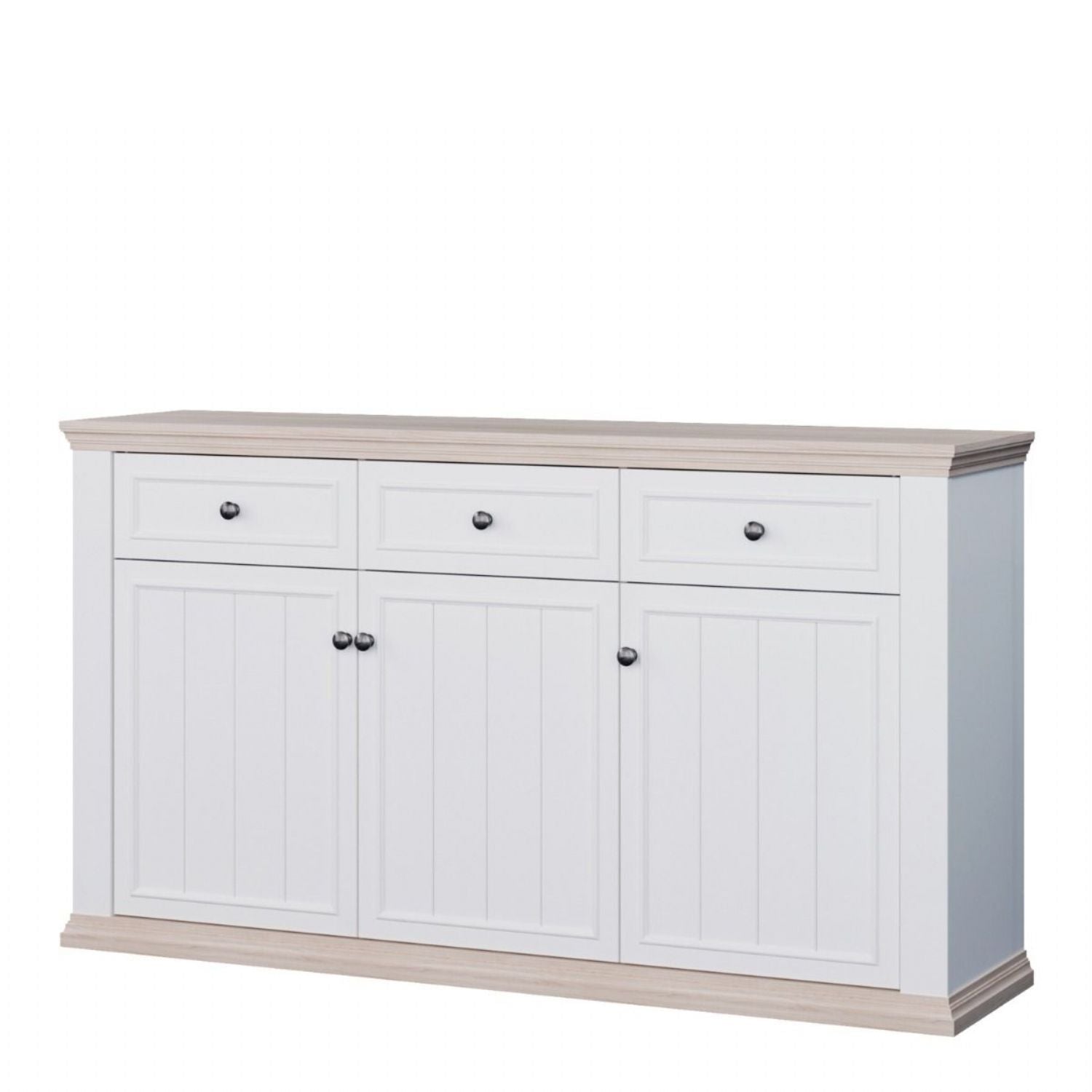Pontypool 3 Drawer & 3 Door Sideboard in White and Riva Oak