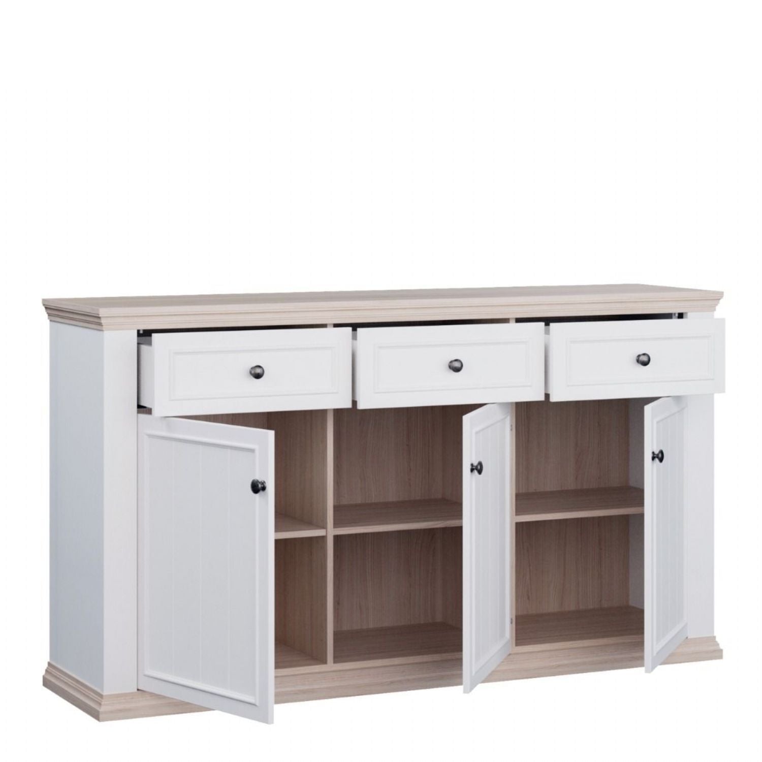 Pontypool 3 Drawer & 3 Door Sideboard in White and Riva Oak