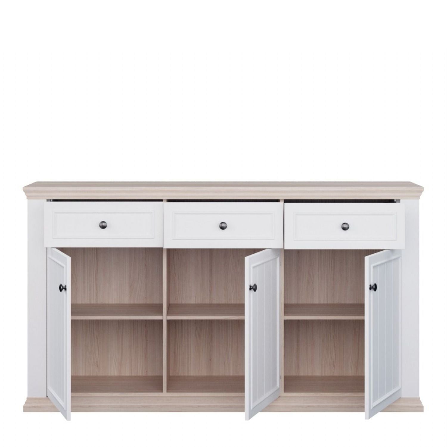 Pontypool 3 Drawer & 3 Door Sideboard in White and Riva Oak