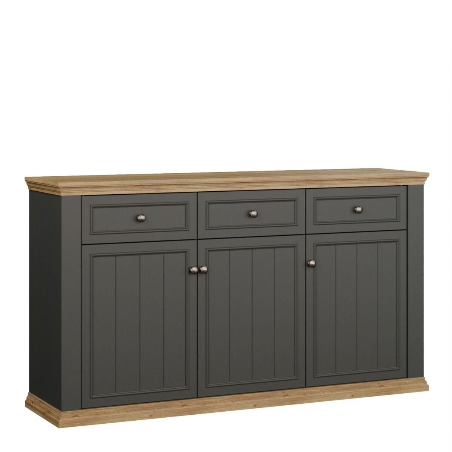 Pontypool 3 Drawer &amp; 3 Door Sideboard in Grey and Mauvella Oak