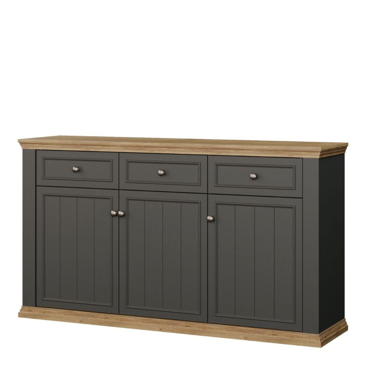 Pontypool 3 Drawer & 3 Door Sideboard in Grey and Mauvella Oak