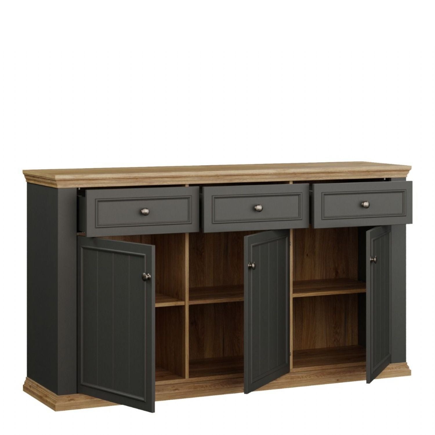 Pontypool 3 Drawer & 3 Door Sideboard in Grey and Mauvella Oak