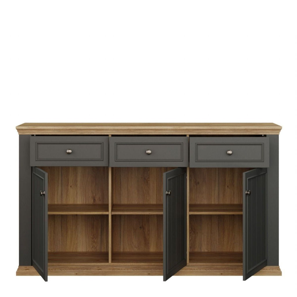 Pontypool 3 Drawer & 3 Door Sideboard in Grey and Mauvella Oak