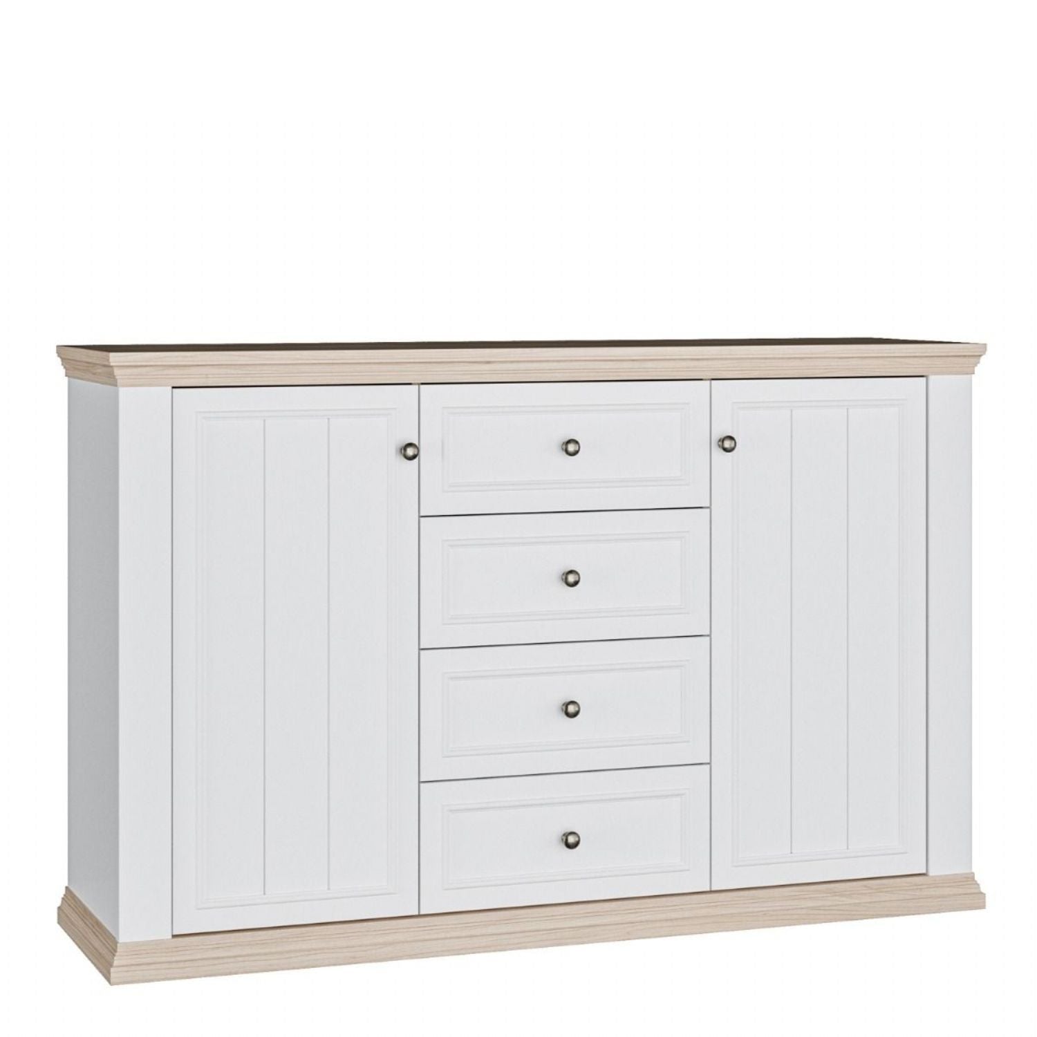 Pontypool 4 Drawer &amp; 2 Door Sideboard in White and Riva Oak
