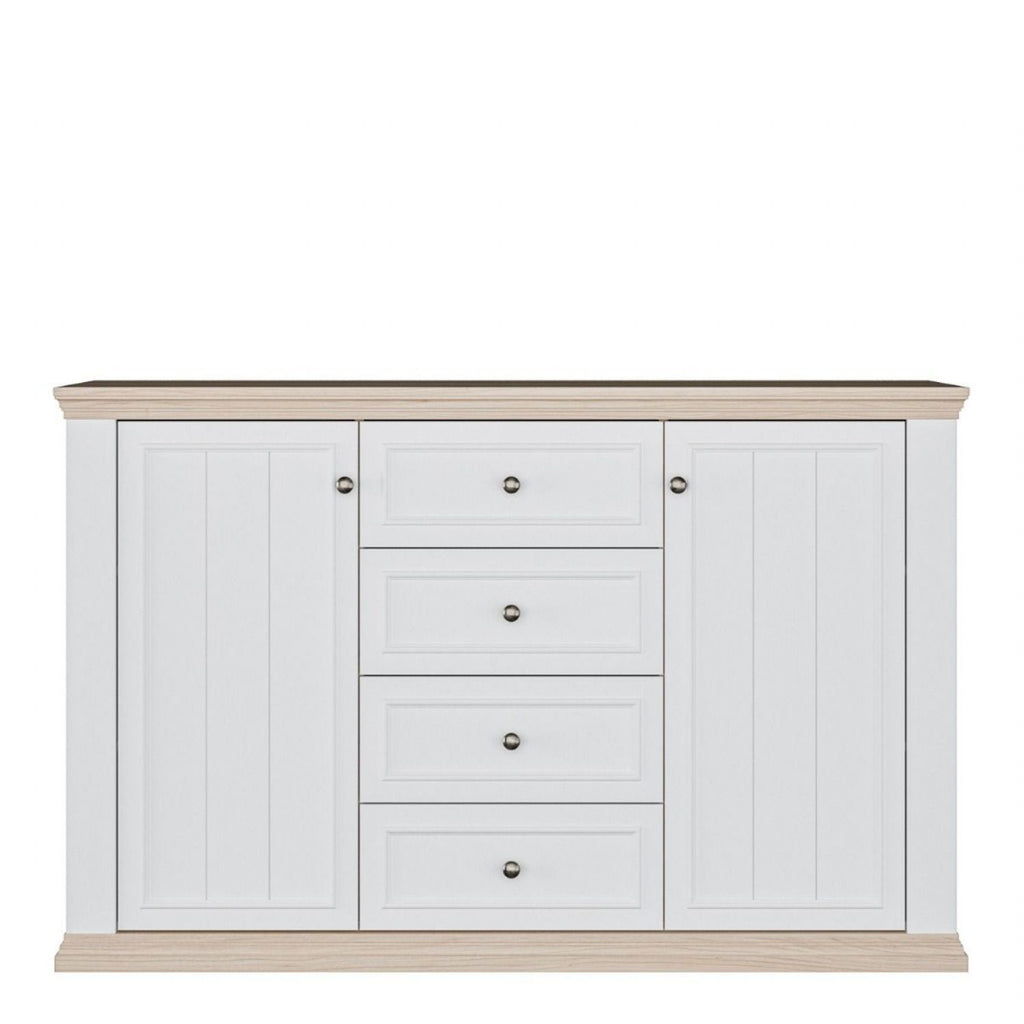Pontypool 4 Drawer & 2 Door Sideboard in White and Riva Oak