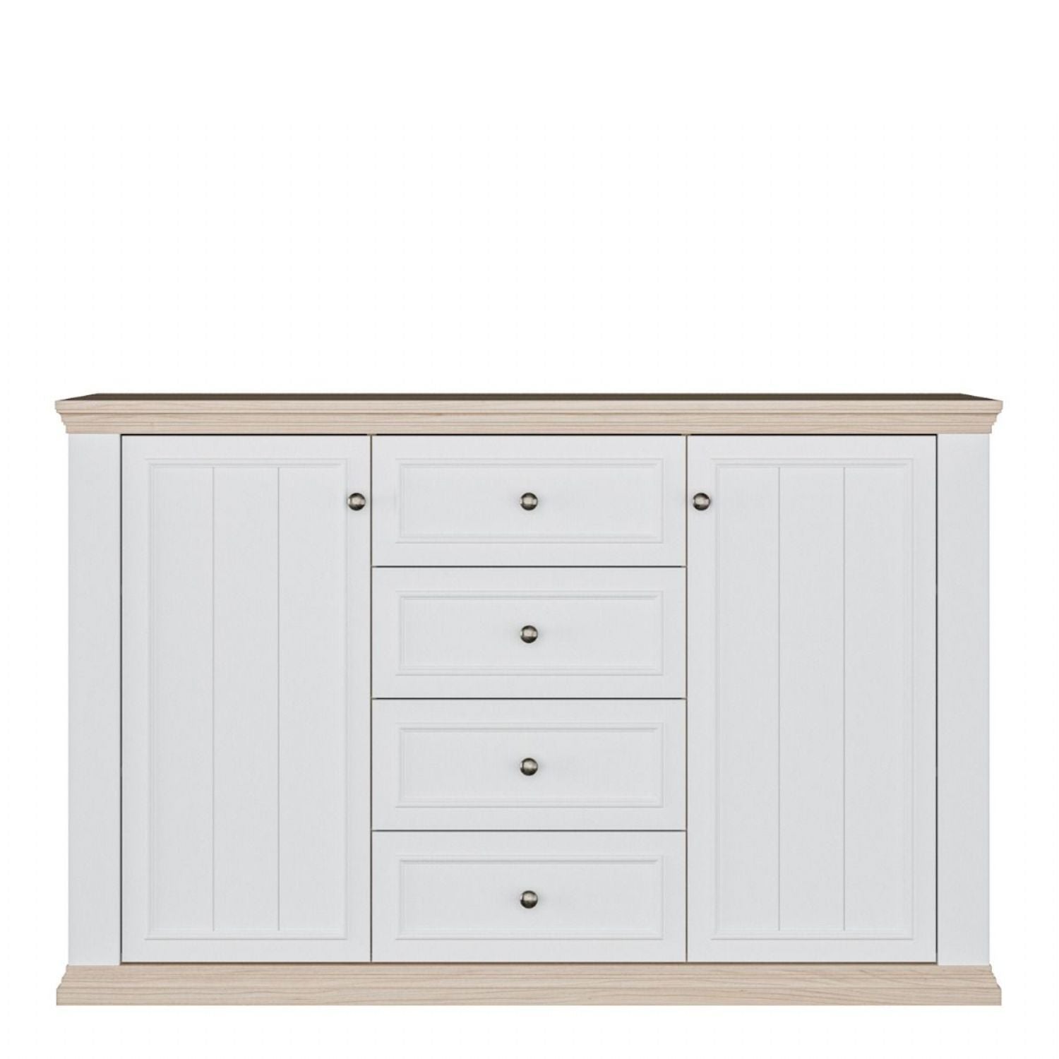 Pontypool 4 Drawer & 2 Door Sideboard in White and Riva Oak