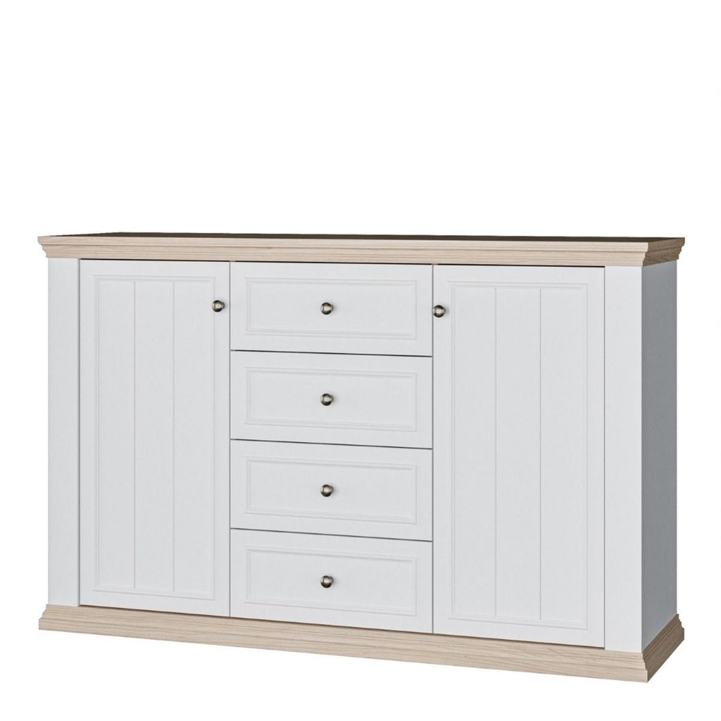 Pontypool 4 Drawer & 2 Door Sideboard in White and Riva Oak