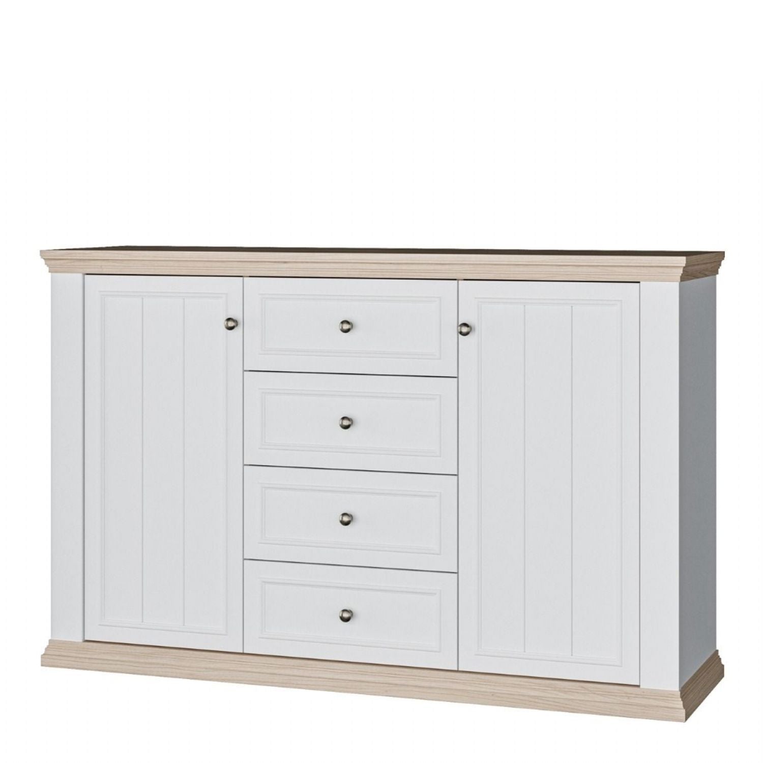 Pontypool 4 Drawer & 2 Door Sideboard in White and Riva Oak