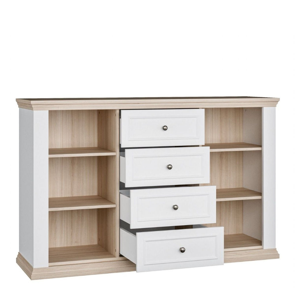 Pontypool 4 Drawer & 2 Door Sideboard in White and Riva Oak